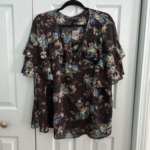 Lane Bryant Womens Black Blue Floral Blouse 16 Career Dark Romantic Fairly